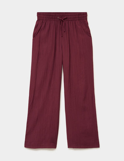 Pantalon large fluide taille &eacute;lastiqu&eacute;e bordeaux femme