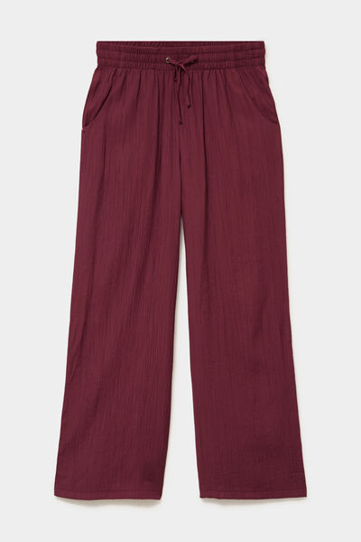 Pantalon large fluide taille &eacute;lastiqu&eacute;e bordeaux femme