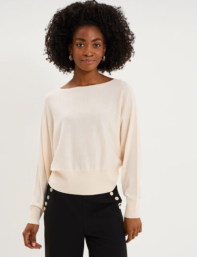 Pull encolure bateau manches longues beige femme
