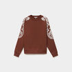 Sweat manches brod&eacute;es col rond marron fonc&eacute; femme