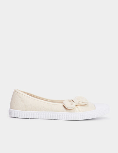 Ballerines en toile avec noeuds sable femme