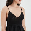Robe longue évasée buste macramé noir femme