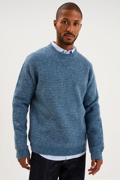 Pull col rond manches longues bleu gris homme