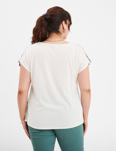 T-shirt col en V manches courtes ecru femme grande taille