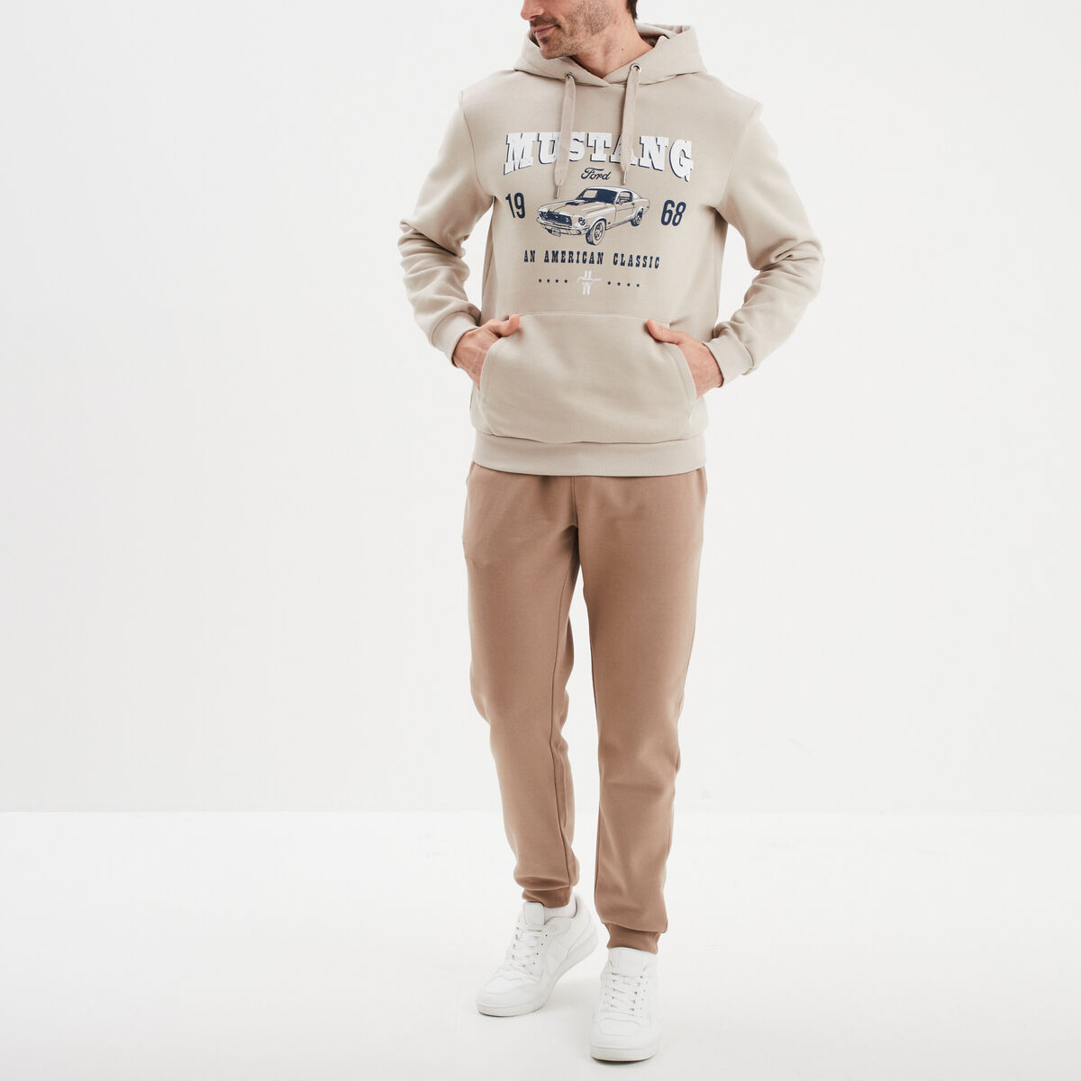 Pantalon jogging droit molleton taupe homme