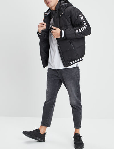 Doudoune doublée droite à capuche noir homme