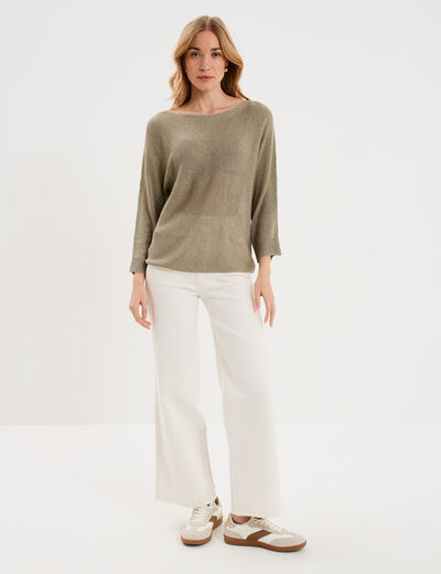 Pull manches longues vert kaki femme