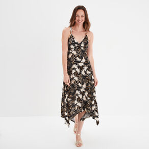 Robe longue évasée asymétrique noir femme
