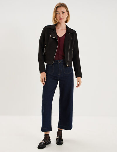 Veste biker effet su&eacute;dine noir femme