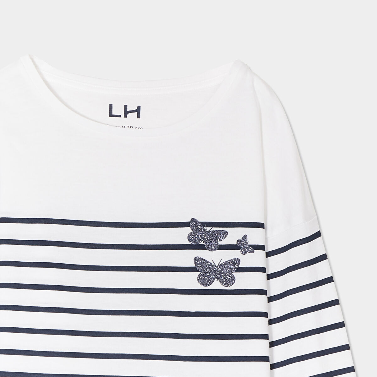 T-shirt coton col rond manches longues ecru fille