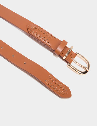 Ceinture avec d&eacute;tails tress&eacute;s camel femme