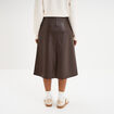 Jupe longue simili cuir trap&egrave;ze marron fonc&eacute; femme
