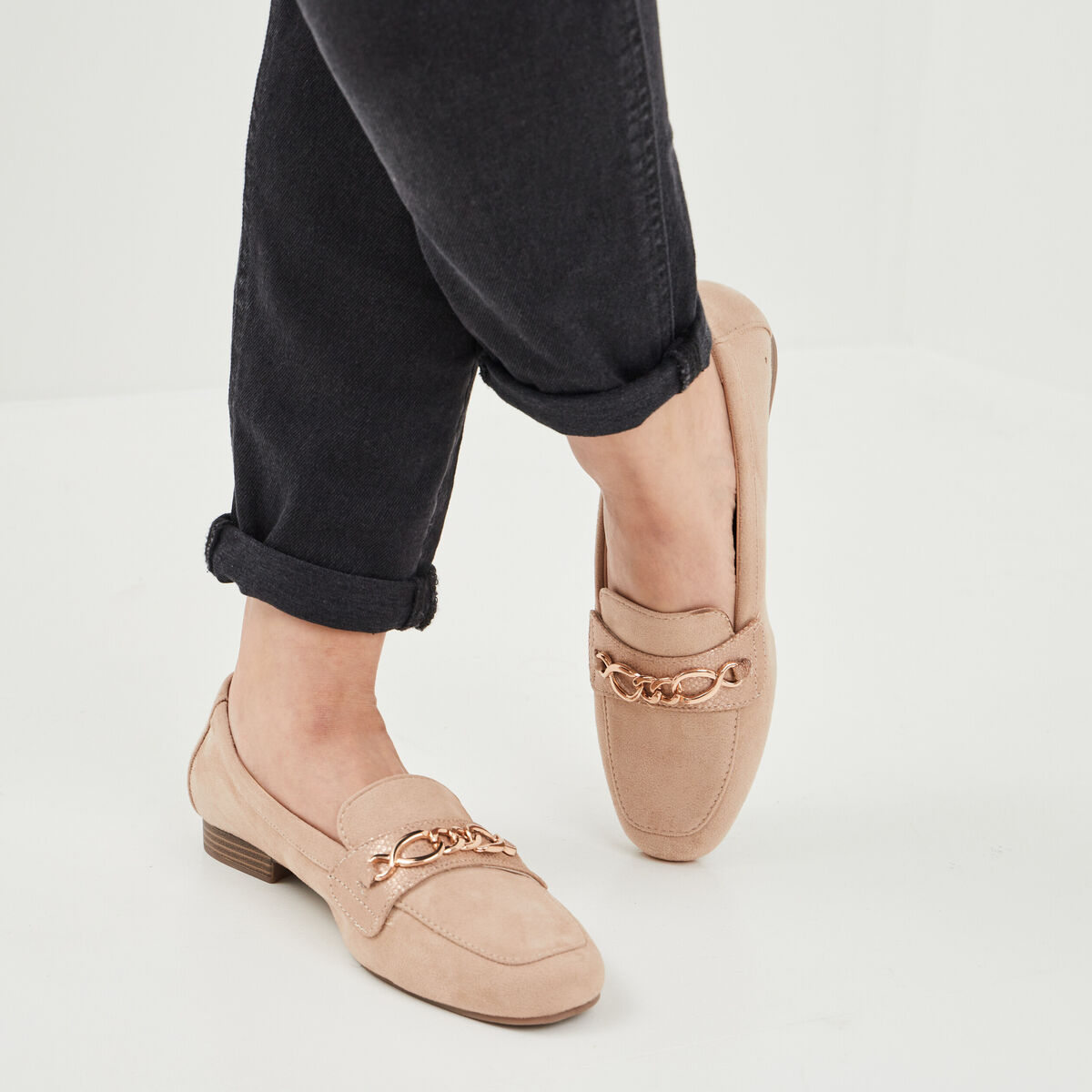 Mocassins plats suède jaune or femme
