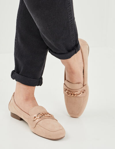 Mocassins plats suède jaune or femme