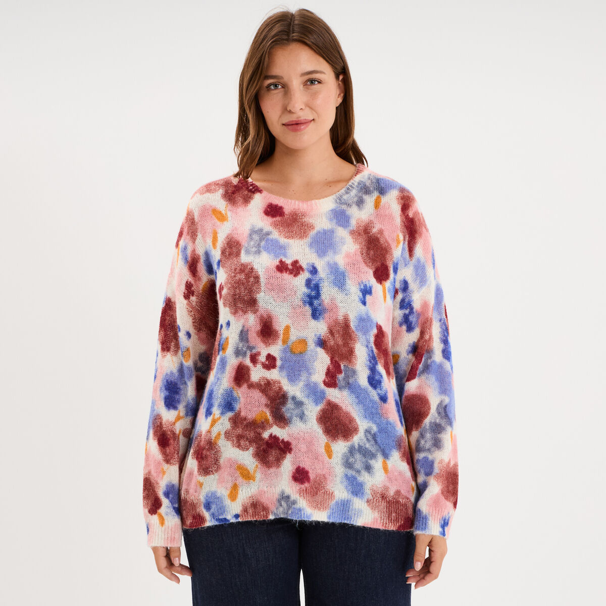 Pull oversize manches longues ecru femme grande taille