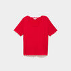Pull ajour&eacute; col rond manches courtes rouge femme