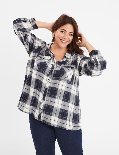 Chemise fluide manches longues bleu marine femme grande taille