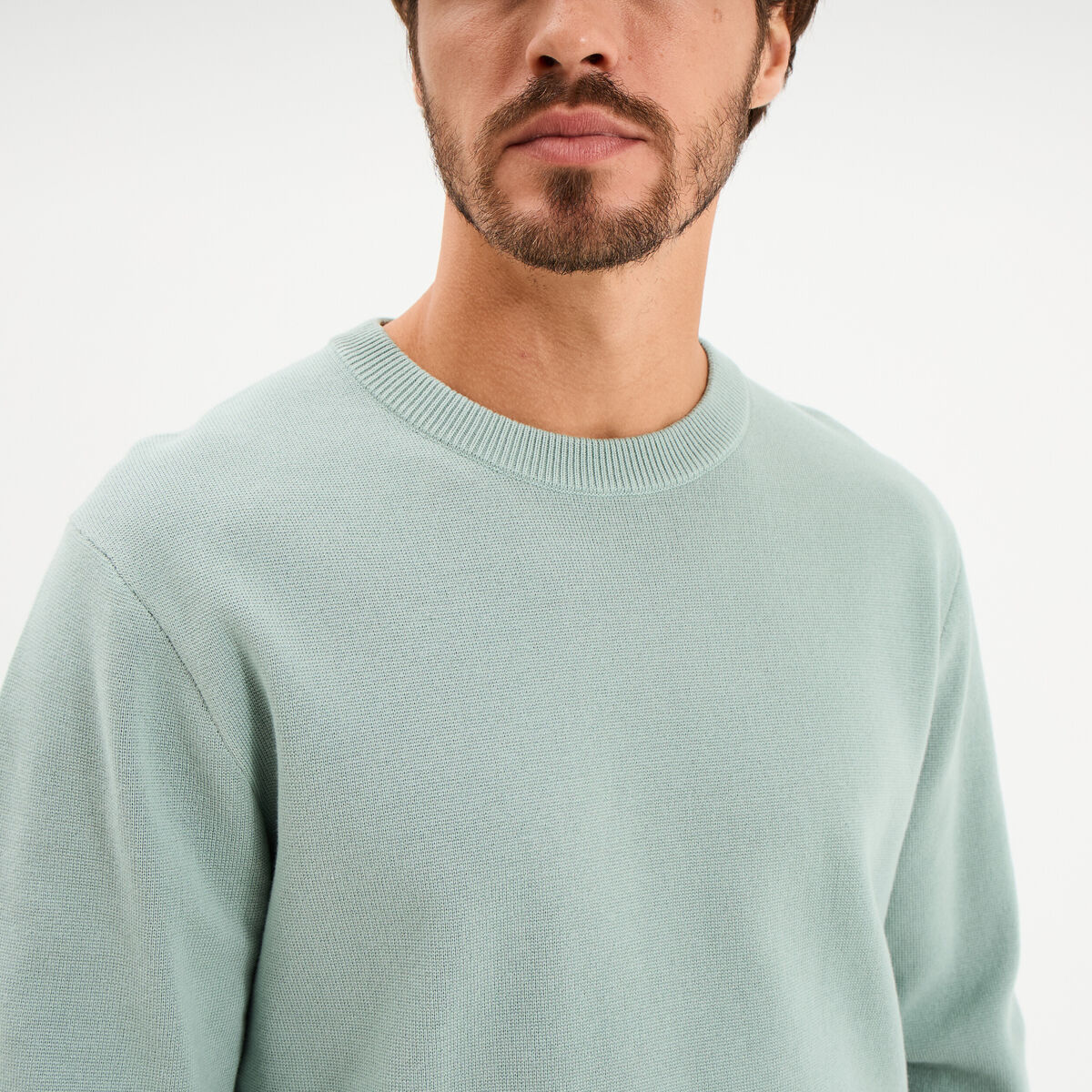 Pull col rond manches longues bleu gris homme