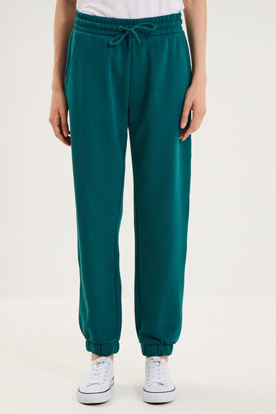 Pantalon de jogging molletonn&eacute; vert fonc&eacute; femme