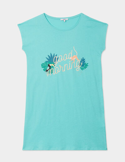 Chemise de nuit manches courtes coton bleu turquoise femme