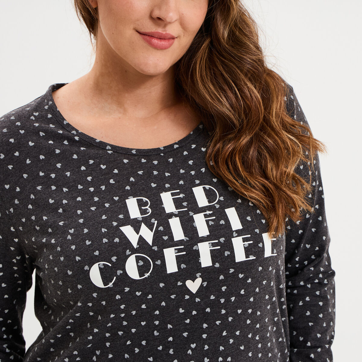 Chemise de nuit manches longues gris fonc&eacute; femme grande taille