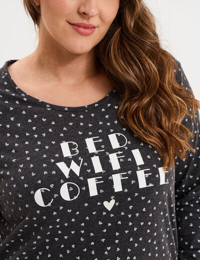 Chemise de nuit manches longues gris fonc&eacute; femme grande taille