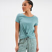 T-shirt taille effet noué coton bleu gris femme