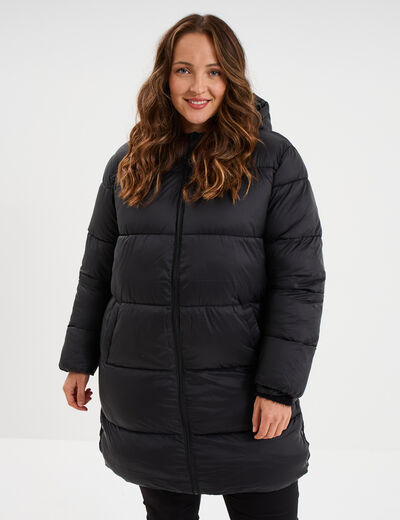 Doudoune longue &agrave; capuche noir femme grande taille