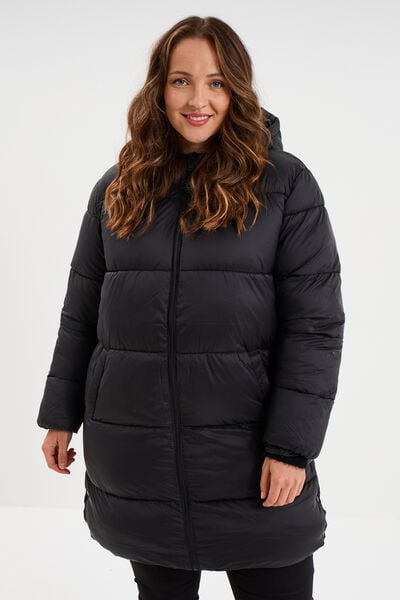 Doudoune longue &agrave; capuche noir femme grande taille