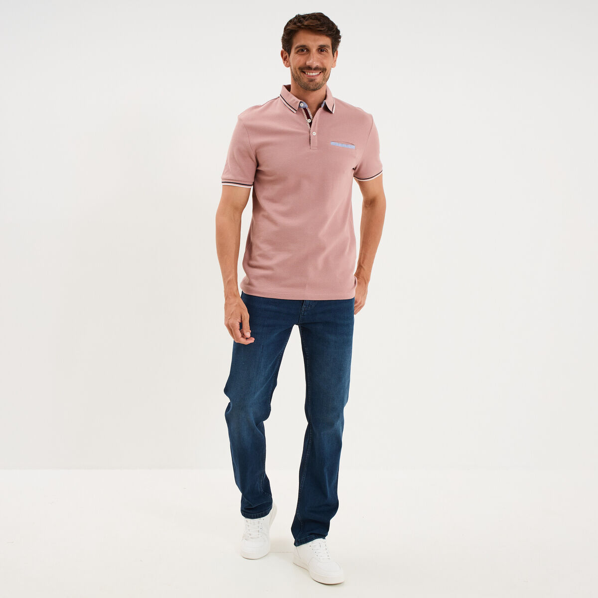 Polo piqu&eacute; manches courtes coton vieux rose homme