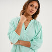 Blouse col tunisien manches 3/4 coton vert clair femme