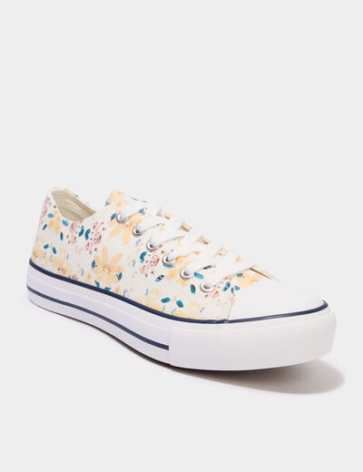 Tennis basses en toile &agrave; lacets jaune femme