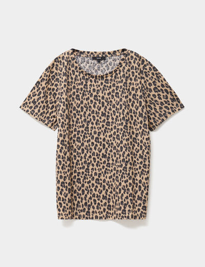 T-shirt manches courtes m&eacute;lange lin beige clair femme