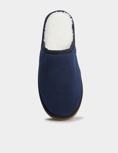 Chaussons mules doublure effet polaire bleu marine homme