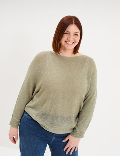 Pull manches longues col rond vert kaki femme grande taille