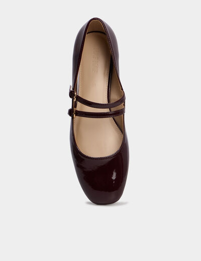 Ballerine femme effet verni double bride bordeaux femme