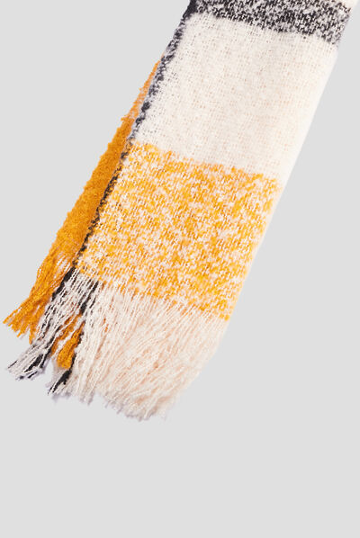 Écharpe à franges jaune moutarde femme