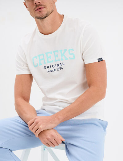 T-shirt col rond manches courtes coton blanc homme
