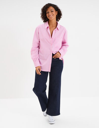 Chemise oversize 1 poche coton rose femme