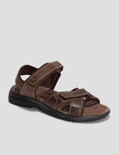 Sandales à scratchs en cuir marron homme