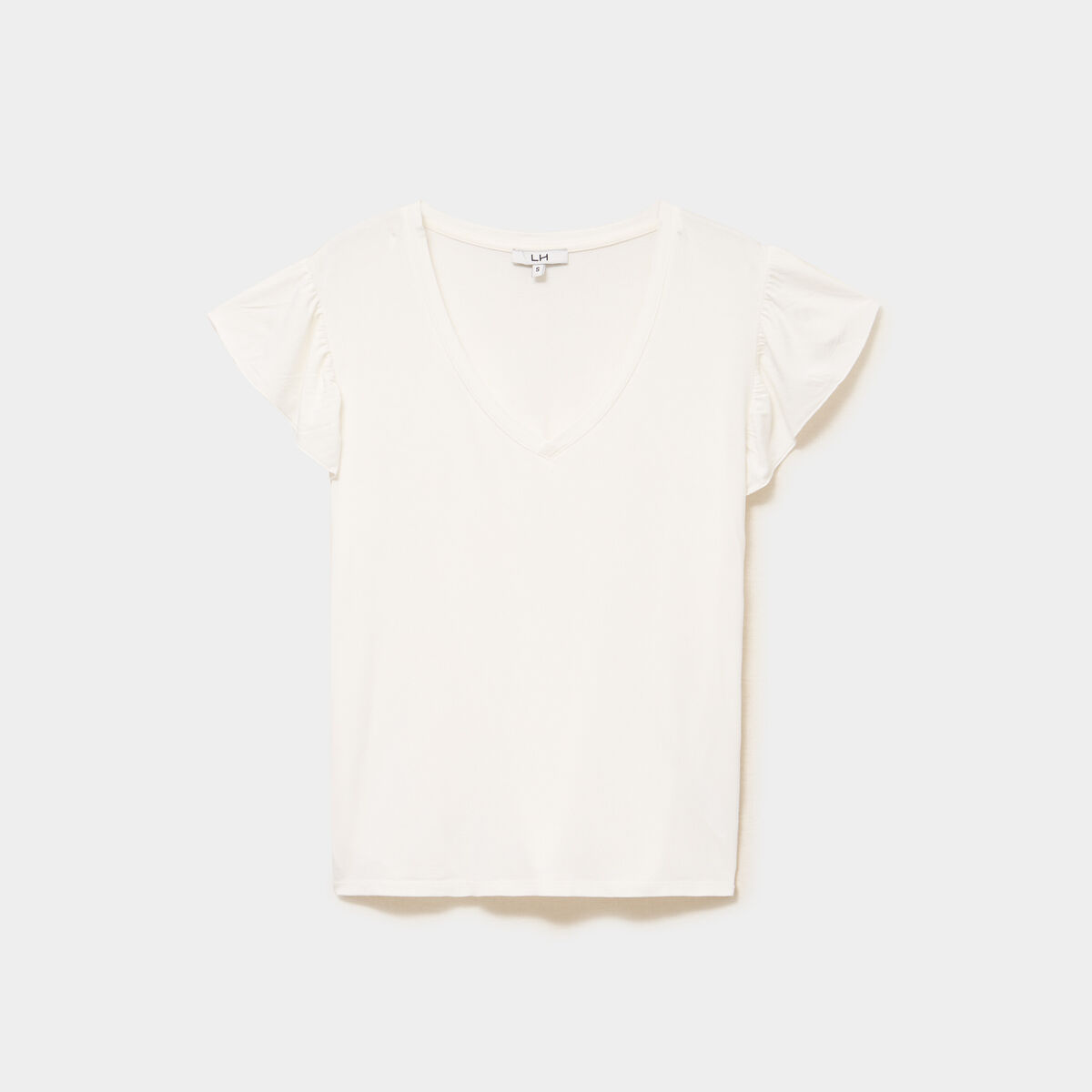 T-shirt droit manches courtes &agrave; volants blanc femme