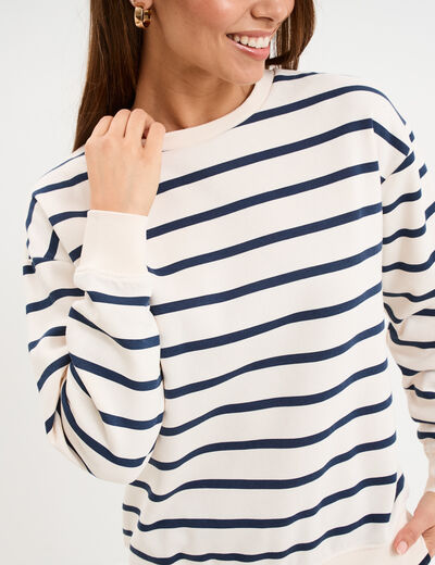 Sweat marini&egrave;re molleton manches longues ecru femme