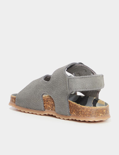 Sandales cuir boucles et scratchs Creeks gris b&eacute;b&eacute; gar&ccedil;on