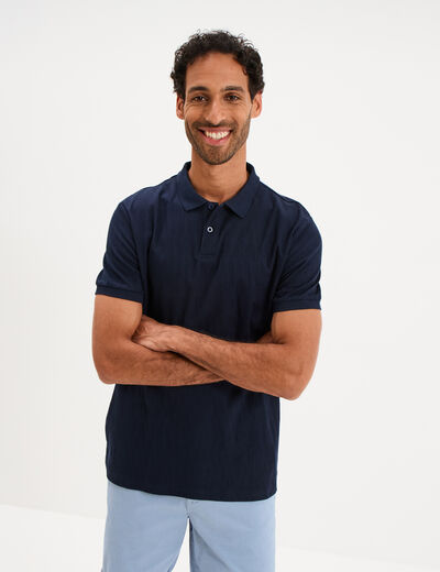 Polo textur&eacute; manches courtes bleu marine homme