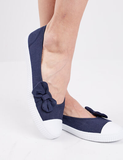 Ballerines en toile avec noeuds bleu marine femme
