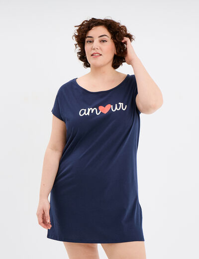 Chemise de nuit manches courtes coton bleu marine femme grande taille