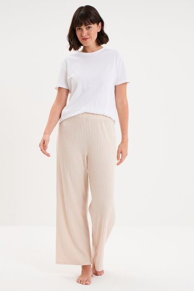 Bas de pyjama large c&ocirc;tel&eacute; long beige femme