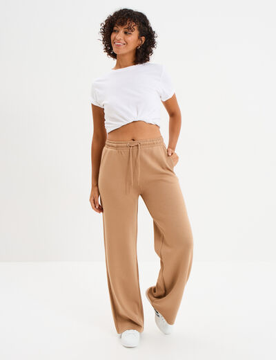 Pantalon de jogging large élastiqué taupe femme