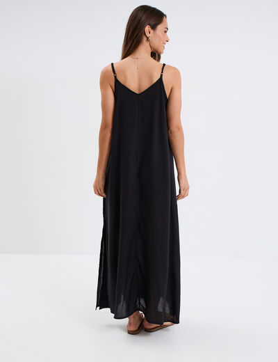 Robe longue fluide bretelles noir femme