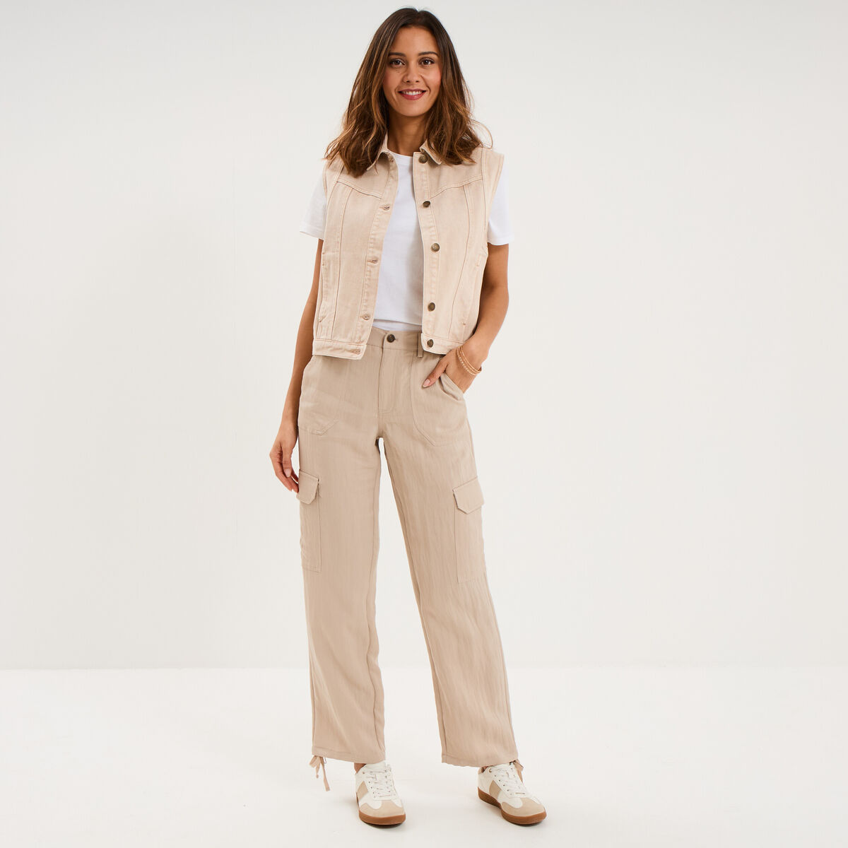 Veste en jean sans manches coton sable femme